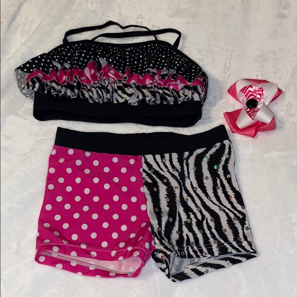 3 pc Pink & Black Polka Dot Zebra Dance Oufit